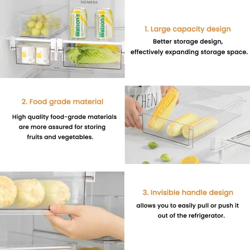 Miniatura 4 de vacane Cajón grande para refrigerador con bandeja extraíble para huevos de 28 rejillas, cajón transparente para huevos para contenedores