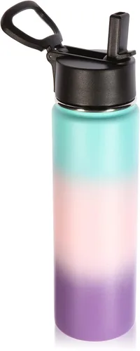 Miniatura 21 de Volhoply Botellas de agua aisladas con popote a granel, paquete de 4, botella deportiva de acero inoxidable de 22 onzas con tapa, vasos de agua