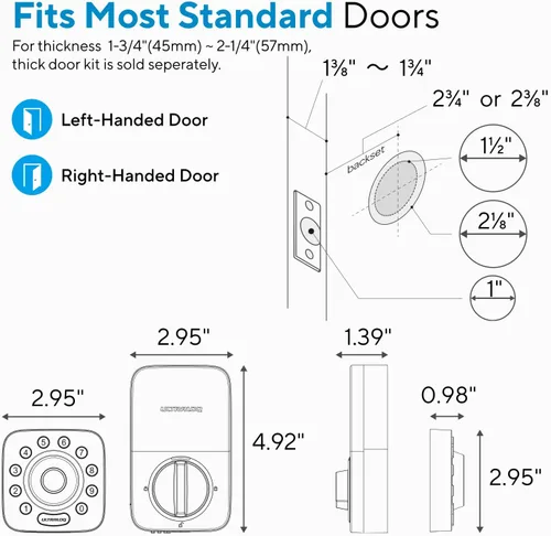 Miniatura 8 de ULTRALOQ Smart Lock U-Bolt Pro, 6 en 1 Cerradura de puerta de entrada sin llave con Bluetooth, huella digital biométrica y teclado, puerta de Negro