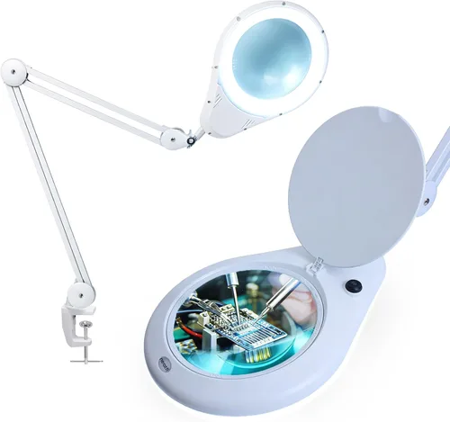 Miniatura 10 de Neatfi XL lupa LED bifocal, lente acrílica de 7 pulgadas, aumento 5D/20D, manos libres, luz regulable, 84 SMD LED, brazo ajustable