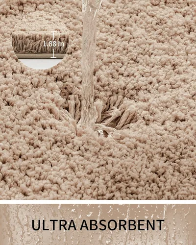Miniatura 3 de Alfombras de baño antideslizantes, lavables, ultra gruesas, suaves, de microfibra absorbente, de látex de espuma de alta densidad, con respaldo Beige