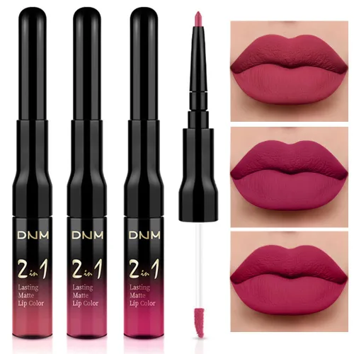 Miniatura 43 de evpct 3 Piezas Delineador de Labios Mate Ciruela Oscuro Morado Rosa Rojo Oscuro y Juegos de Lápiz Labial Líquido para Mujeres de Larga Duración