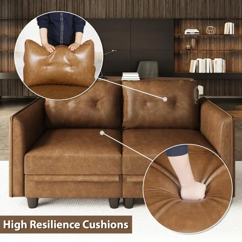 Miniatura 5 de LLappuil Sofá modular seccional asiento de almacenamiento de módulo medio para silla personalizable sin brazos, cuero sintético marrón moderno