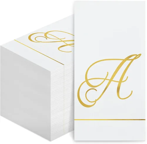 Miniatura 21 de Pasimy 100 servilletas con inicial, servilletas con monograma para invitados, toallas de papel con letras doradas, desechables, elegantes, toallas