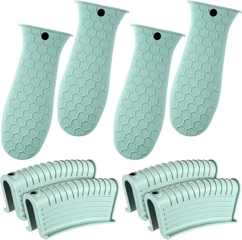 Miniatura 18 de Patelai Juego de 8 soportes de silicona para ollas, funda de mango de hierro fundido, resistente al calor, agarradera, antideslizante, reutilizable