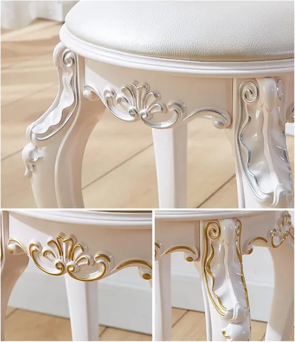 Miniatura 5 de Taburete de tocador, taburete de maquillaje, banco acolchado, asiento de piano en dormitorio, baño, pata de acero de plástico ABS, 16.9 in