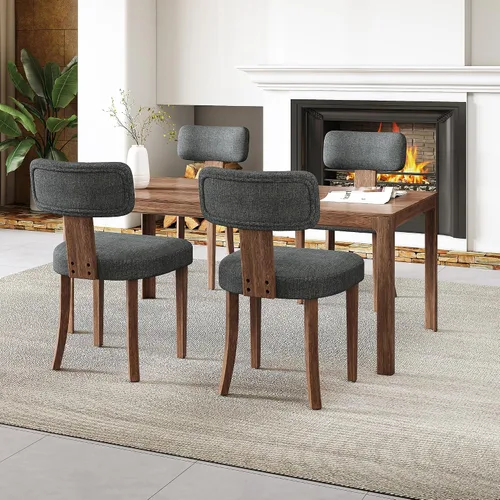 Miniatura 10 de LUXOAK Juego de 2 sillas de comedor modernas de mediados de siglo, sillas de cocina tapizadas de lino con respaldo curvado y patas ajustables