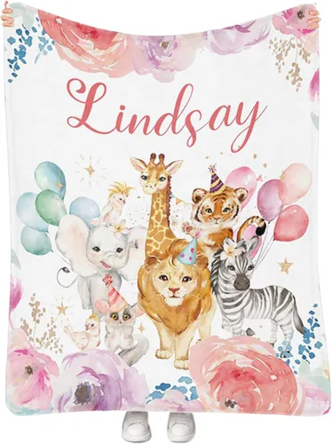 Miniatura 35 de Manta personalizada para niñas con nombre, manta personalizada de perezoso y mariposa, manta de forro polar suave para recién nacidos, baby shower