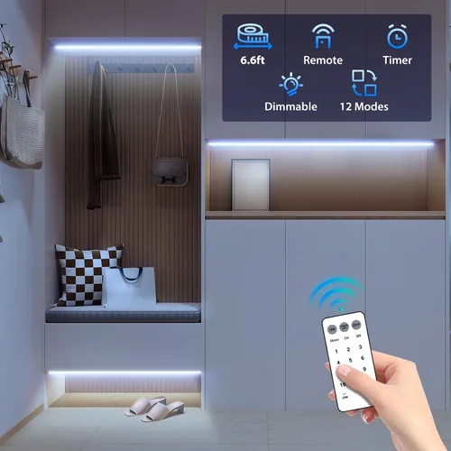 Miniatura 9 de Paquete de 3 Tiras de Luces LED de 6.6 Pies Alimentadas por Batería, Tira de Luz LED Blanca Cálida y Blanca Fría Alimentada por Batería, Luz
