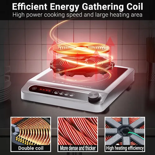 Miniatura 2 de AMZCHEF Placa de cocción de inducción comercial, quemador de encimera de 1800 W con 18 ajustes de potencia y temperatura, doble IGBT, temporizador