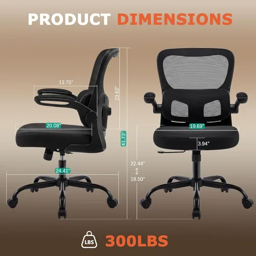 Miniatura 3 de AreShark Silla de oficina ergonómica, cómoda silla de escritorio con soporte lumbar ajustable, silla de computadora de malla con ruedas, Negro