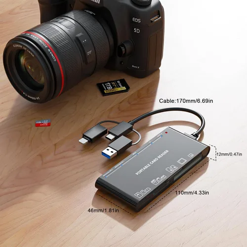 Miniatura 5 de Memory Stick Pro Duo - Lector de tarjetas SD/Micro SD/TF/XD/CF/M 7 en 1 para Windows, Mac, Linux (USB-A + USB-C + IP)