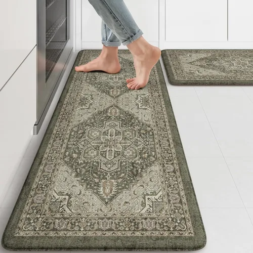 Miniatura 12 de KIMODE Alfombra de Cocina Antifatiga 2 Piezas, Alfombras de Cocina Antideslizantes e Impermeables, Alfombra de Cocina de Estilo Rústico en Gris