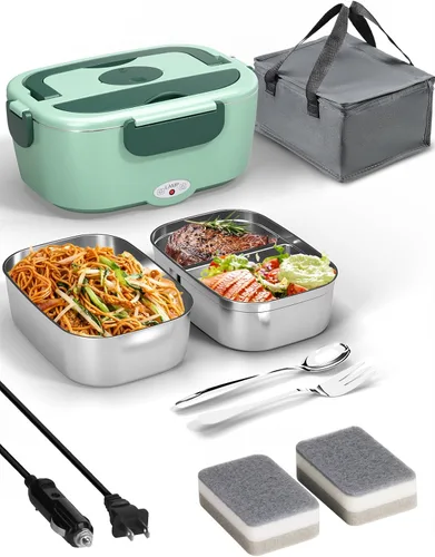 Miniatura 10 de Sitlais Lonchera eléctrica para adultos, calentador de alimentos portátil de calentamiento rápido con 2 recipientes de acero inoxidable 304 de 53