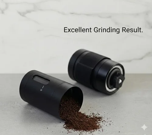 Miniatura 8 de Molino de café manual con rebabas cónicas de cerámica, molino de café de mano compatible con AeroPress con ajuste continuo de bloqueo de clic