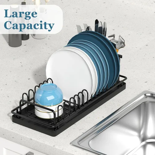 Miniatura 3 de XYZLVSI Escurridor Compacto Pequeño para Platos Escurridor de Fregadero con Alfombrilla de Silicona, Escurridor de Platos de Acero Inoxidable