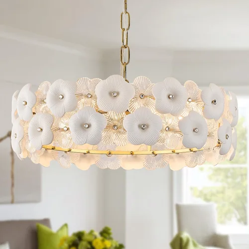 Miniatura 17 de Lámpara colgante de cristal dorado, paquete de 1 lámpara colgante de techo pequeña con flores modernas, 1 luz para cocina, isla, fregadero, comedor