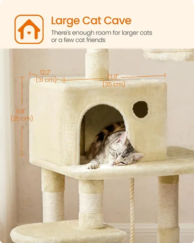 Miniatura 7 de Feandrea - Árbol para gatos, torre para gatos de 55.8 pulgadas, condominio de felpa de varios niveles con 11 postes rascadores, 2 perchas, hamaca