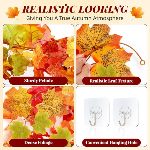 Miniatura 3 de Palonu Paquete de 2 guirnaldas artificiales de otoño, hojas de arce, guirnalda de vid colgante, hojas de otoño artificiales, guirnalda de follaje