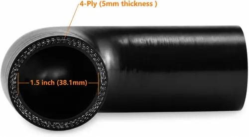 Miniatura 3 de Ucreative ID del codo de 90 grados: manguera de silicona de acoplador de alto rendimiento de 4 capas de 1.5 "(38.1 mm) para vehículo con abrazadera
