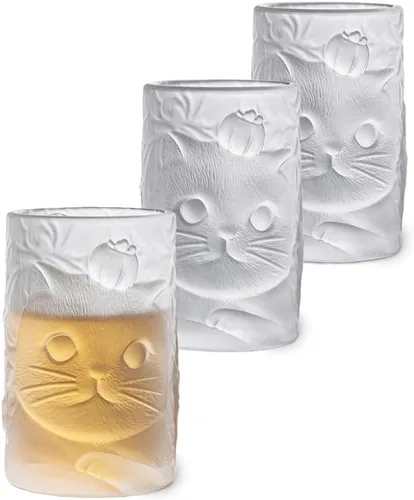 Tazas de té para gatos (juego de 3) – Mini vasos de vidrio de 3.4 fl oz para agua, jugo, té, expreso, whisky y otras bebidas – Regalo único para