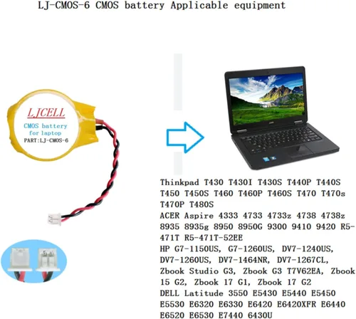 Miniatura 5 de Batería CMOS para IBM Lenovo Thinkpad T430 T450S T460 T460P T480S DELL Latitude E5450 E5430 E5440 E5530 E6420 E6320 E6330 Inspiron 9400 Laptop BIOS