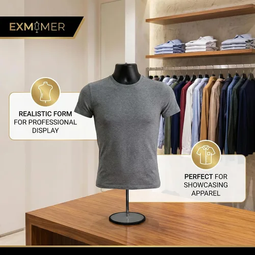 Miniatura 3 de Maniquí masculino de torso con soporte de metal, cuerpo hueco, apilable, forma para exhibir camisetas, mostrador, ferias de manualidades, fotos