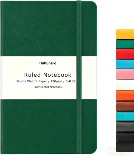 Miniatura 8 de Huhuhero Cuaderno Diario, Diario de Líneas Rayadas, Tapa Dura Papel Premium Grueso de 120gsm con Cuaderno de Cuero Sintético para Escribir