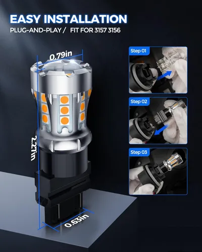 Miniatura 7 de Marsauto Bombilla LED de señal de giro, 3157 LED ámbar para reemplazo de luz de señal de giro delantera/trasera, con espejo convexo a reflector