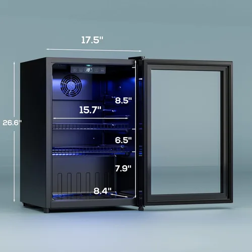 Miniatura 7 de Manastin - Refrigerador para bebidas enfriador independiente mini refrigerador con puerta de vidrio, estantes ajustables y pantalla digital de Negro