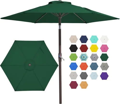 Miniatura 24 de JEAREY Sombrilla de patio de 7.5 pies con 6 varillas resistentes, botón de inclinación/manivela, sombrilla de mesa para jardín, terraza, patio Azul