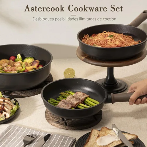 Miniatura 6 de Astercook - Juego de ollas y sartenes antiadherentes, juego de utensilios de cocina de inducción de titanio saludables y libres de tóxicos