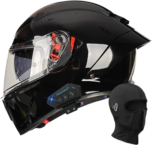 Miniatura 22 de Casco de motocicleta Bluetooth de cara completa, aprobado por DOT, casco antivaho, doble visera, casco de bicicleta de calle, altavoz dual integrado