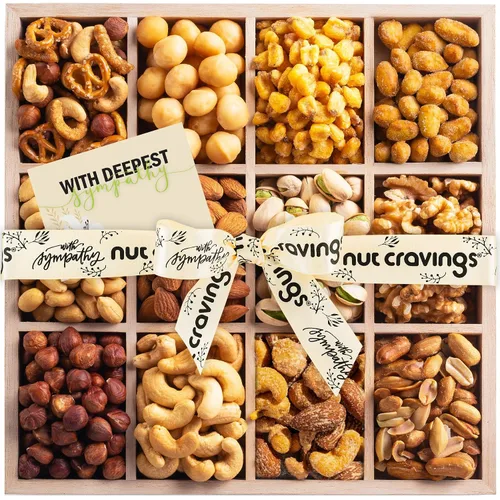 Miniatura 8 de NUT CRAVINGS - Cesta de regalo de nueces mixtas en bandeja de madera de diamante reutilizable + cinta verde (12 surtidos) golosinas para adultos