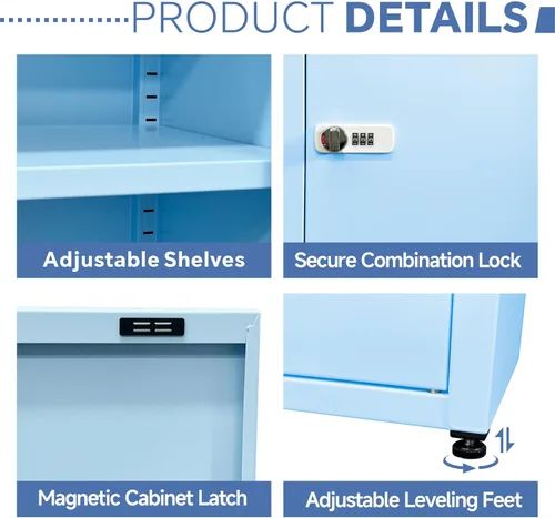 Miniatura 5 de MIOCASA Armario de almacenamiento de metal con cerradura y estantes, gabinete con cerradura de una sola puerta para dormitorio, escuela, jardín