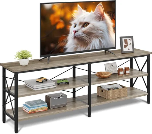 Miniatura 21 de WLIVE Moderno soporte de TV para TV de 65 pulgadas, centro de entretenimiento con estantes abiertos ajustables y luces LED RGB, consola multimedia
