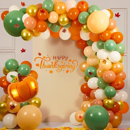 Kit de guirnalda de arco de globos de otoño, 18 pulgadas, 10 pulgadas, 5 pulgadas, globos de otoño de color naranja quemado y dorado para decoración
