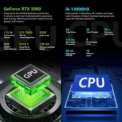 Miniatura 2 de Thunderobot Radiant 16 i9 5060 2.5K Laptop para Juegos, Pantalla de 16" QHD+ hasta 300Hz 2.5K, Core i9-14900HX, GeForce RTX 5060, 32GB DDR5 RAM, SSD