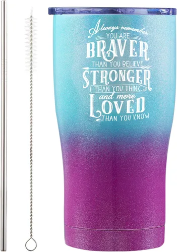 Miniatura 7 de Vaso inspirador de 20 onzas de regalo para mujeres, mejores amigas, hijas, mamá y abuela, «Always Remember You Are Braver Than You Believe, Stronger