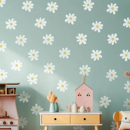EGD Calcomanías de margaritas para decoración de pared, calcomanías de pared con diseño floral I para guardería, decoración de pared para niña,