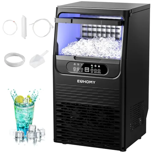 EUHOMY Máquina comercial para hacer hielo, 70 libras/24 horas, 36 cubitos de hielo en 8-12 minutos, máquina de hielo debajo del mostrador con filtro