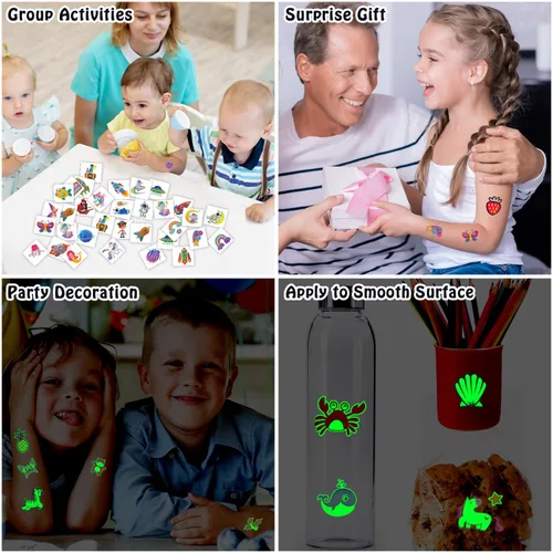 Miniatura 7 de Partywind 408 tatuajes temporales para niños, calcomanías de tatuaje falso con brillo y purpurina para niños y niñas, suministros de fiesta, lindos