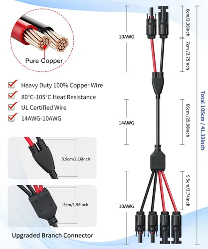 Miniatura 4 de ELECTOP Cable de extensión de conector de panel solar de 3.5 pies, conector de rama Y 2 en 1, adaptador paralelo de conectores de rama, divisor