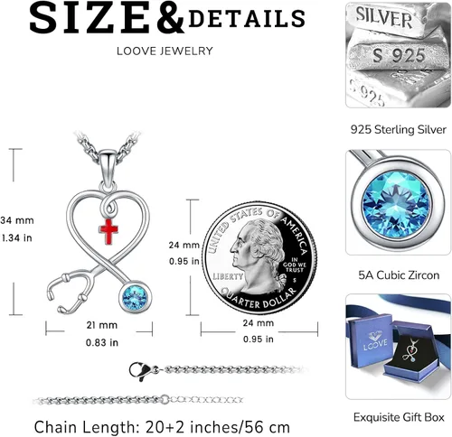 Miniatura 12 de Collar de alas de ángel de plata de ley 925, ángel de la guarda, enfermera RN caduceo, dije de ángel de cristal, joyería de regalo para mujer