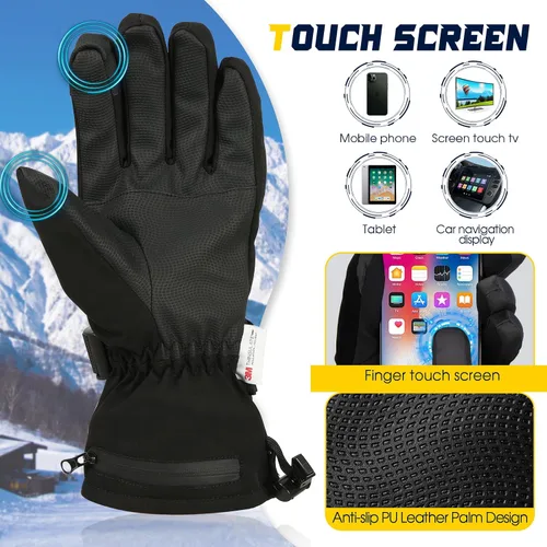 Miniatura 4 de Guantes de nieve de esquí de invierno para hombres y mujeres, impermeables, resistentes al viento, para pantalla táctil, guantes de snowboard