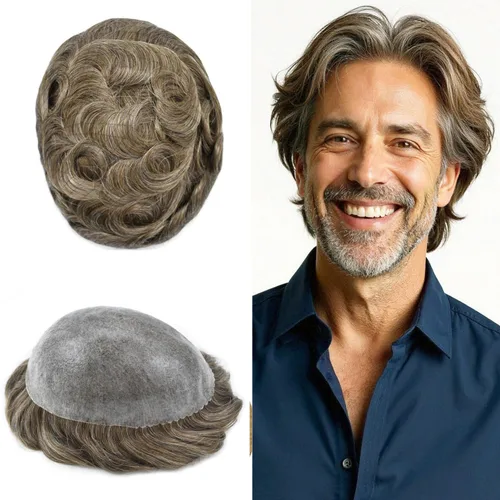 Miniatura 14 de Toupee para hombres Full Poly Mens Toupee Cabello humano Piezas para hombres Sistema de reemplazo de pelo para hombres Protesis Capilar Para Hombre