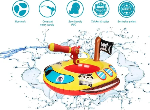 Miniatura 2 de Flotador inflable grande de verano para piscina para niños con pistola de chorro, barco pirata y camión de bomberos