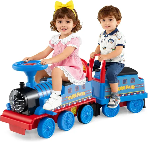 Miniatura 14 de Honey Joy - Tren para montar con 16 piezas de pistas, juguete eléctrico alimentado por batería de 6V para niños, luces intermitentes y música, Azul