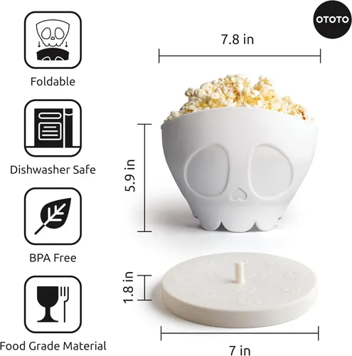 Miniatura 5 de OTOTO Nuevo Scary Poppings Palomitero para Microondas - Palomitero Gótico para Microondas, Palomitas de Silicona para Microondas, Cuencos Plegables