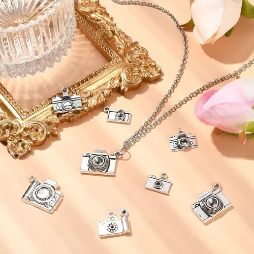 Miniatura 4 de KitBeads 70 piezas de 7 estilos tibetanos para cámara tibetana, dijes de viaje de plata antigua, dijes de fotografía vintage para collares, pulseras
